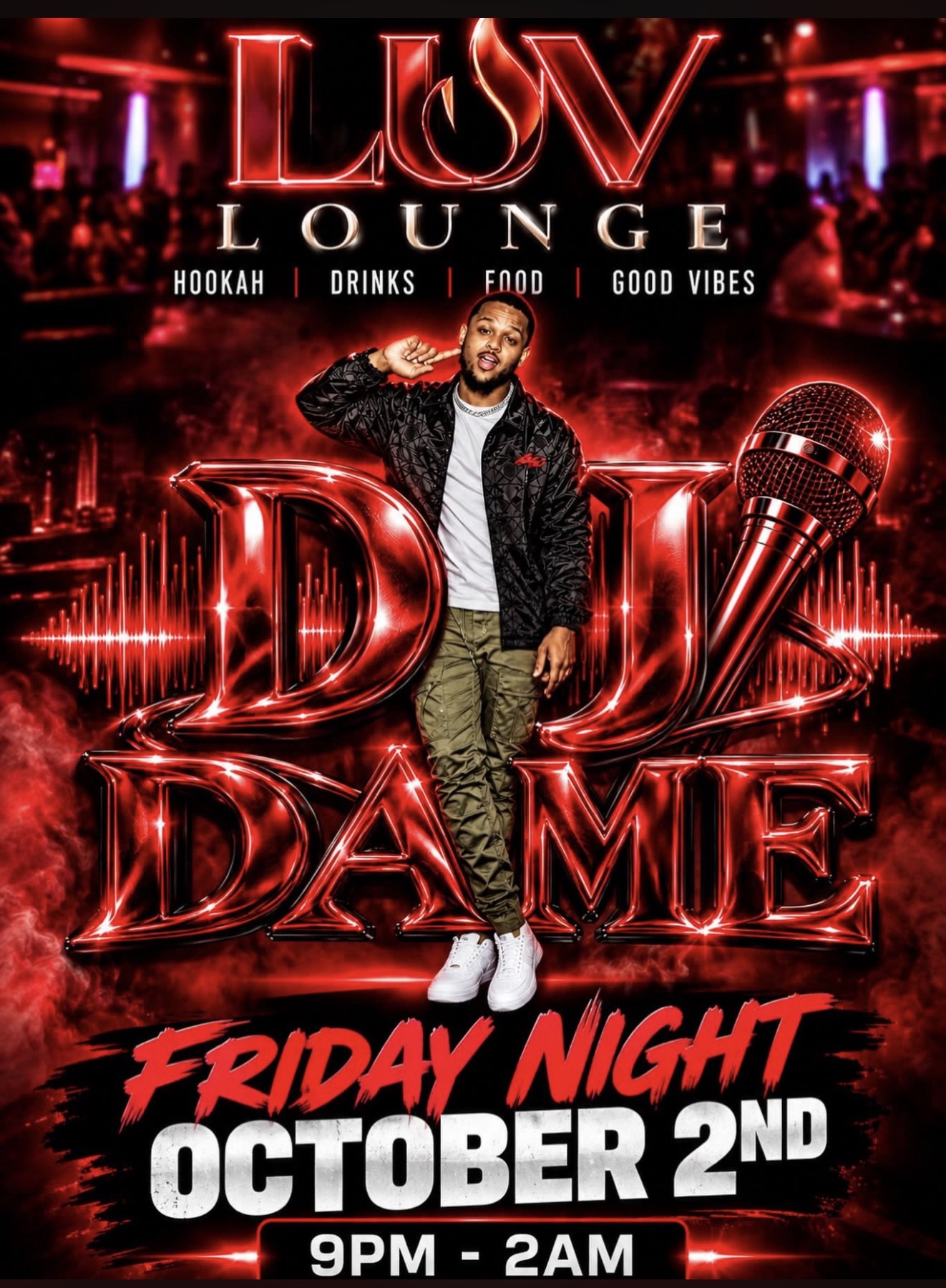 DJ Dame event flyer for Friday night, October 2nd, 9PM to 2AM