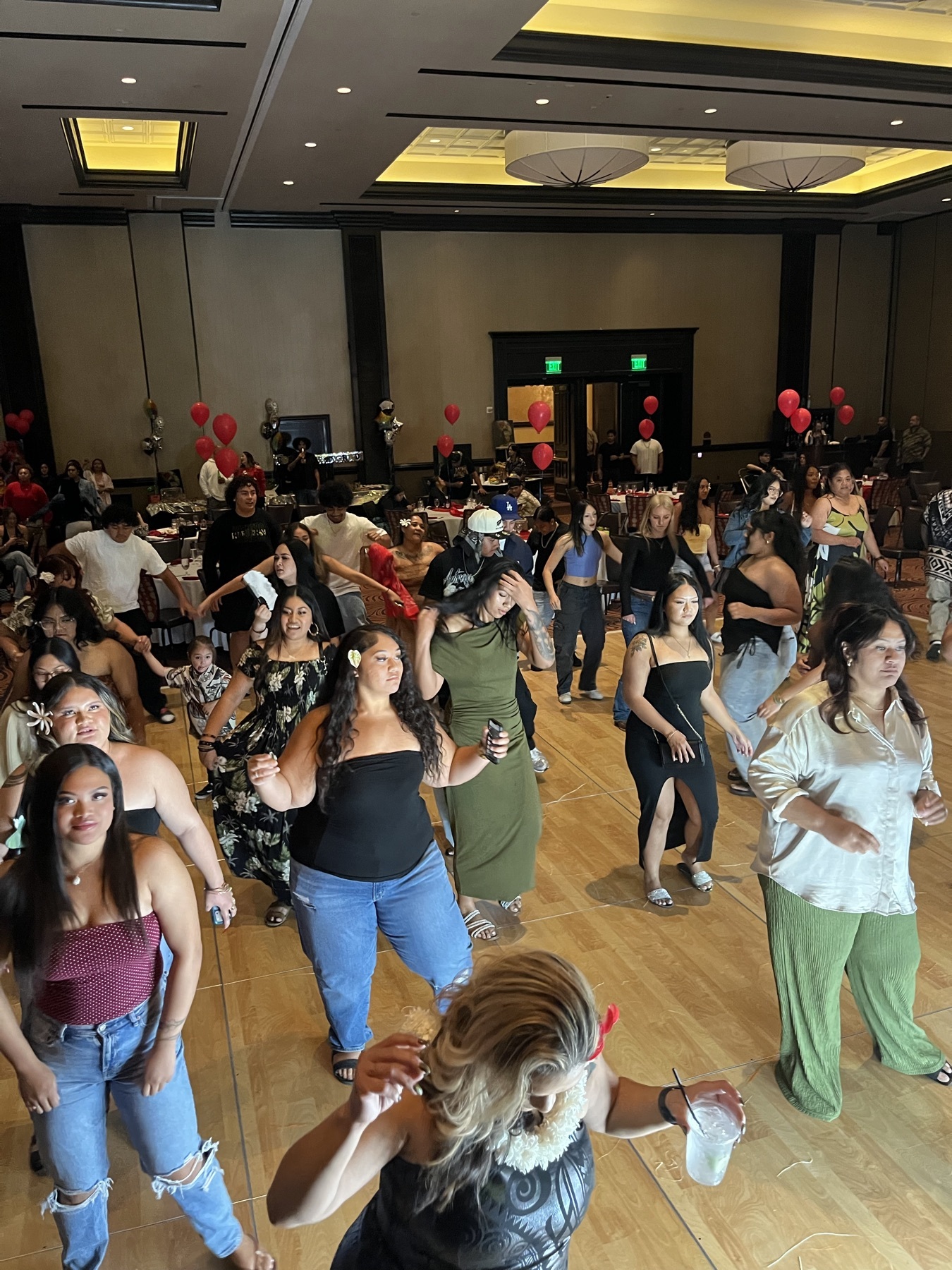 Full dance floor of guests seen from above