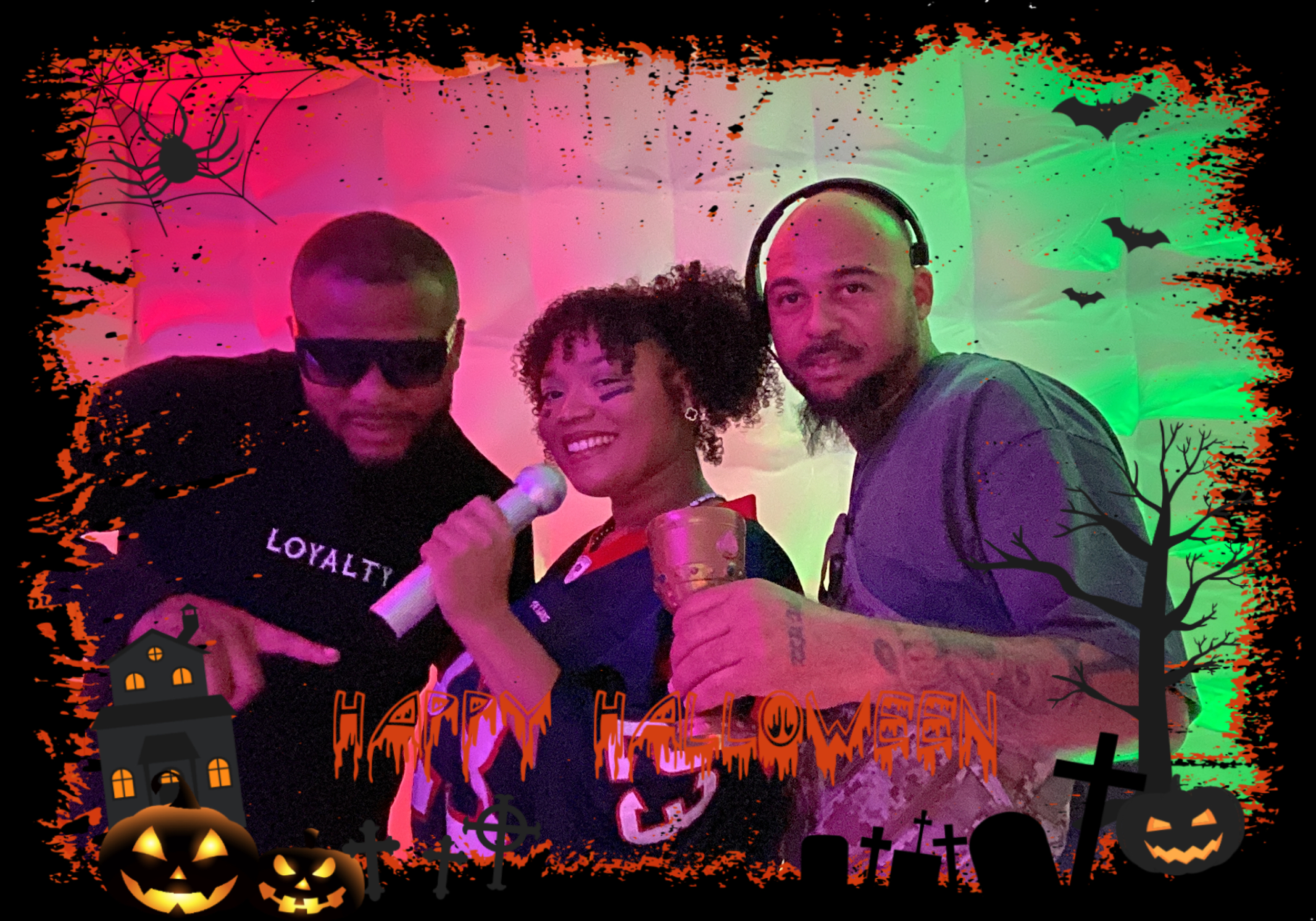 Friends in Halloween photo booth