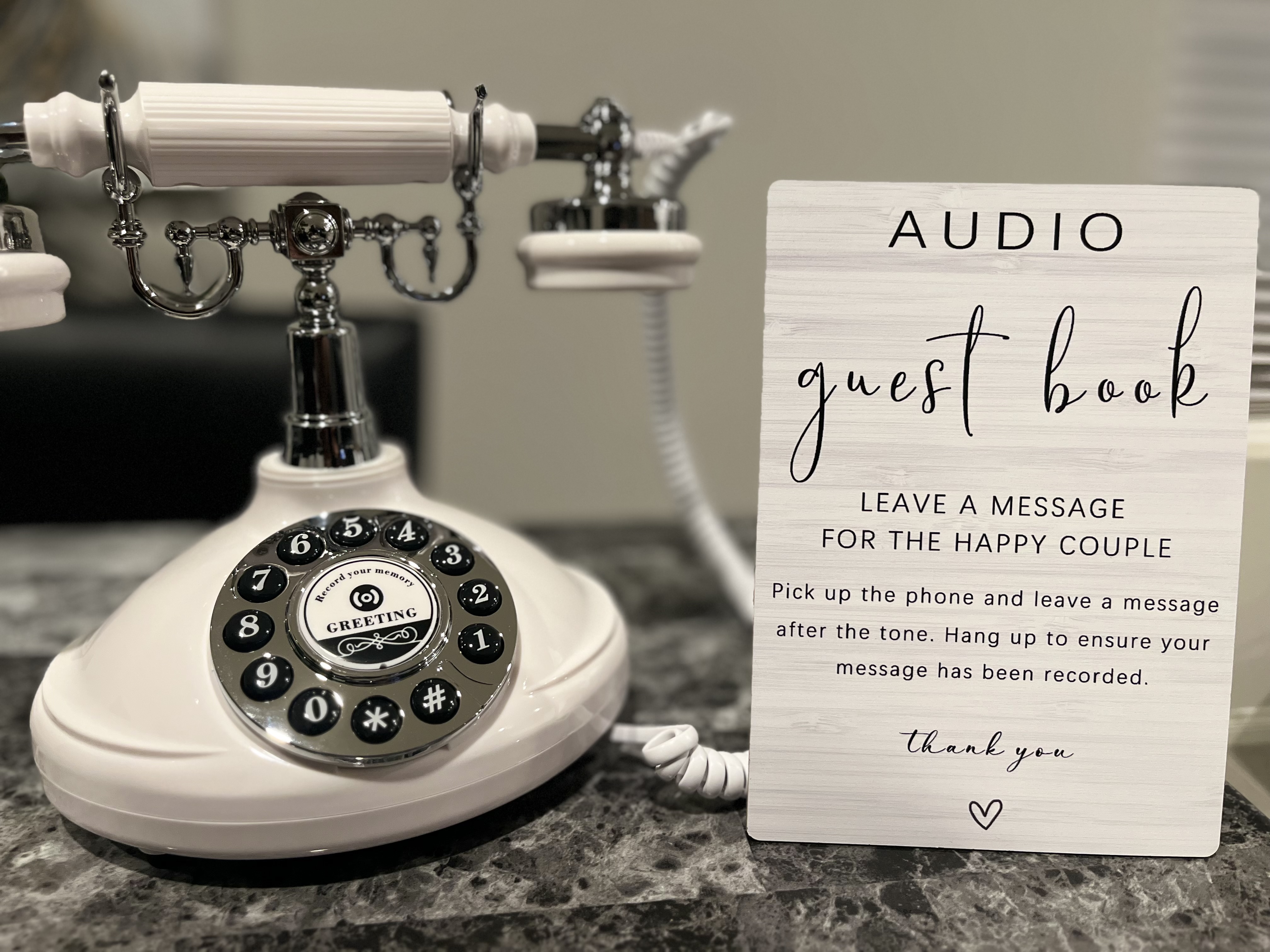 Vintage rotary phone audio guest book